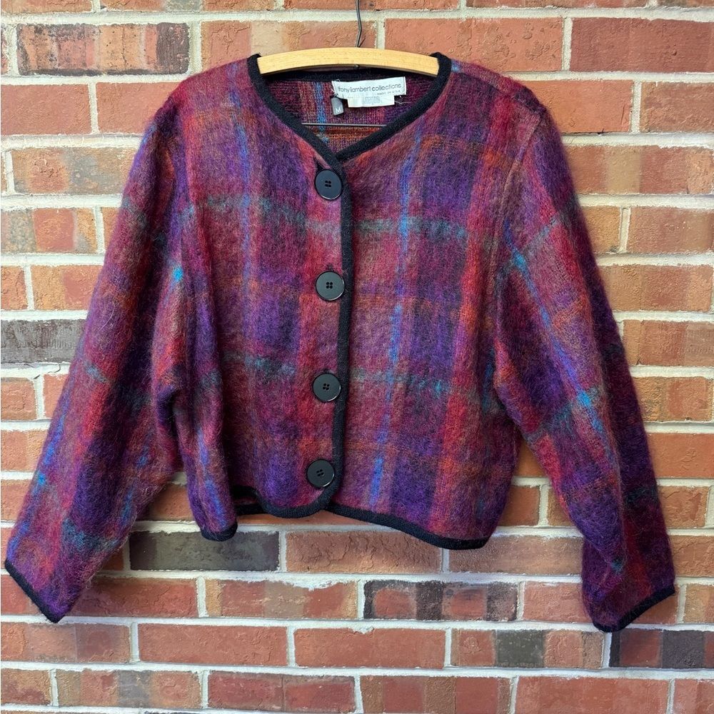 90s “Clueless Style” Purple Plaid Button Women’s Sweater